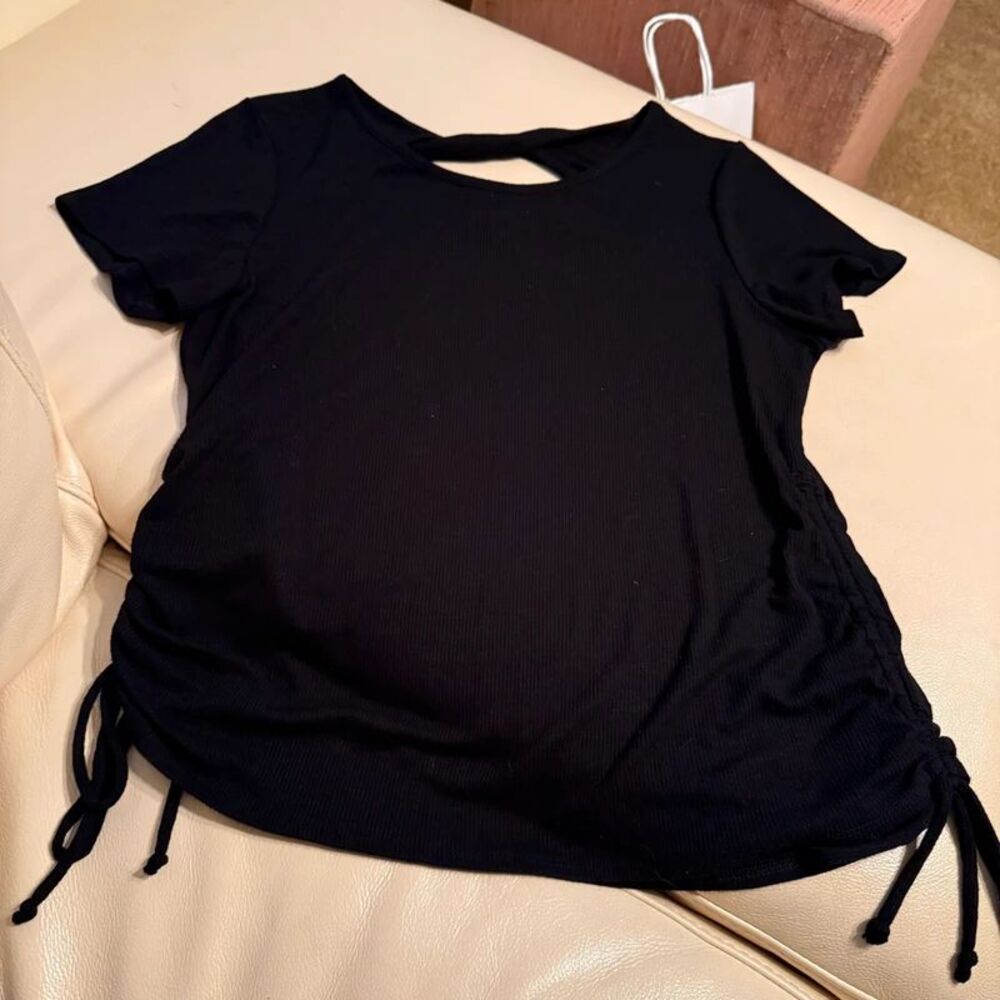 I.N. San Francisco Women's Cotton Top Black Ruching Draw Strings XL NEW